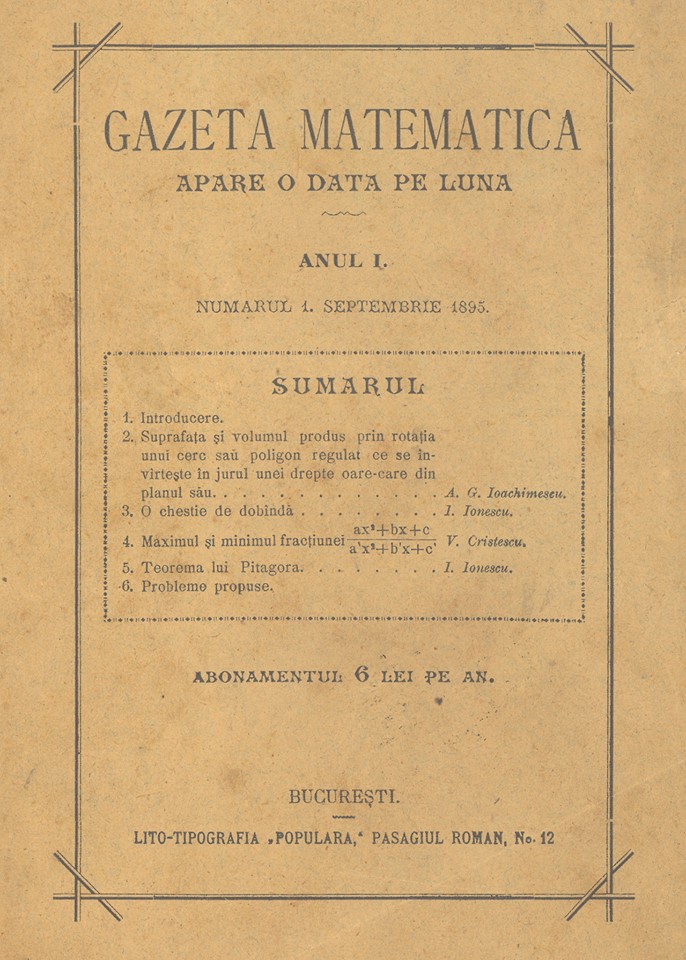 Gazeta Matematica primul numar