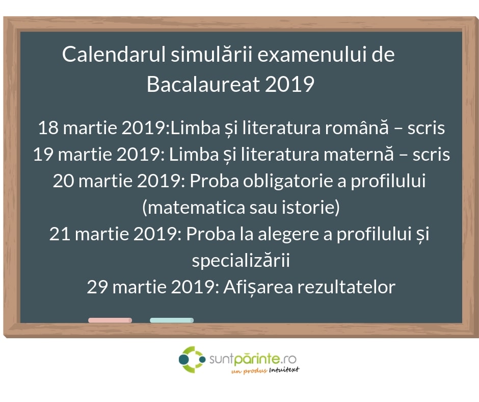 Calendar simulare Bac 2019 SuntParinte.ro